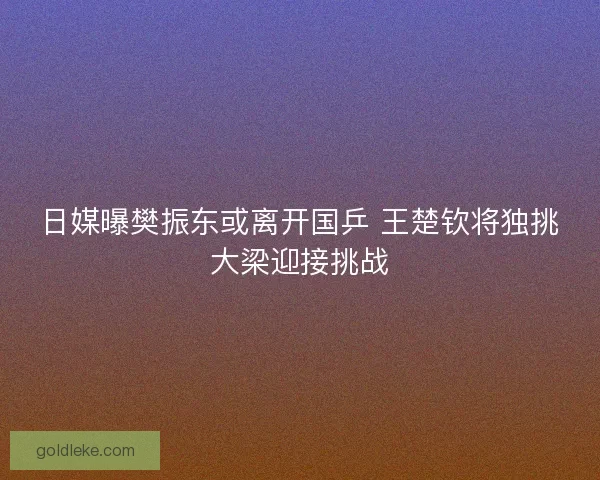 日媒曝樊振东或离开国乒 王楚钦将独挑大梁迎接挑战